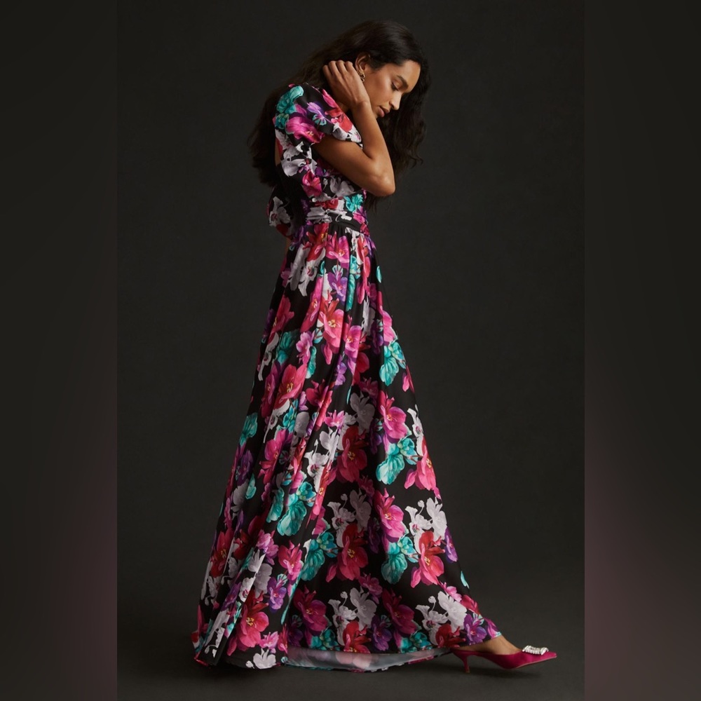 Anthropologie Delfi Puff-Sleeve Floral Printed Maxi Dress - Picture 1 of 16